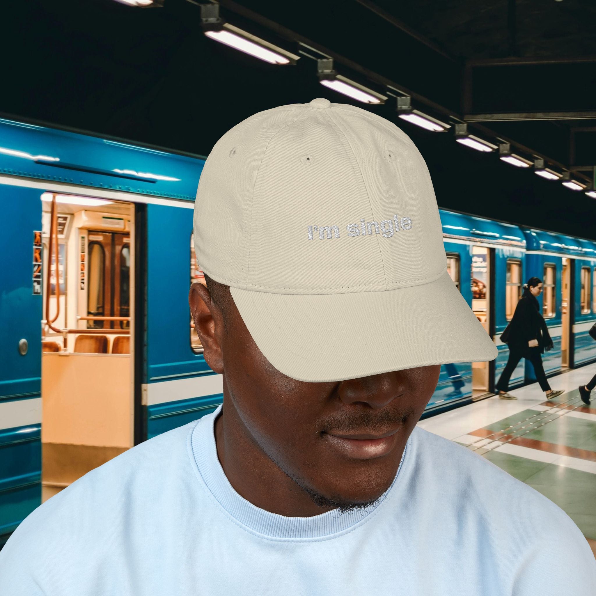 Organic Embroidered Baseball Cap — 'I'm Single' Funny Script