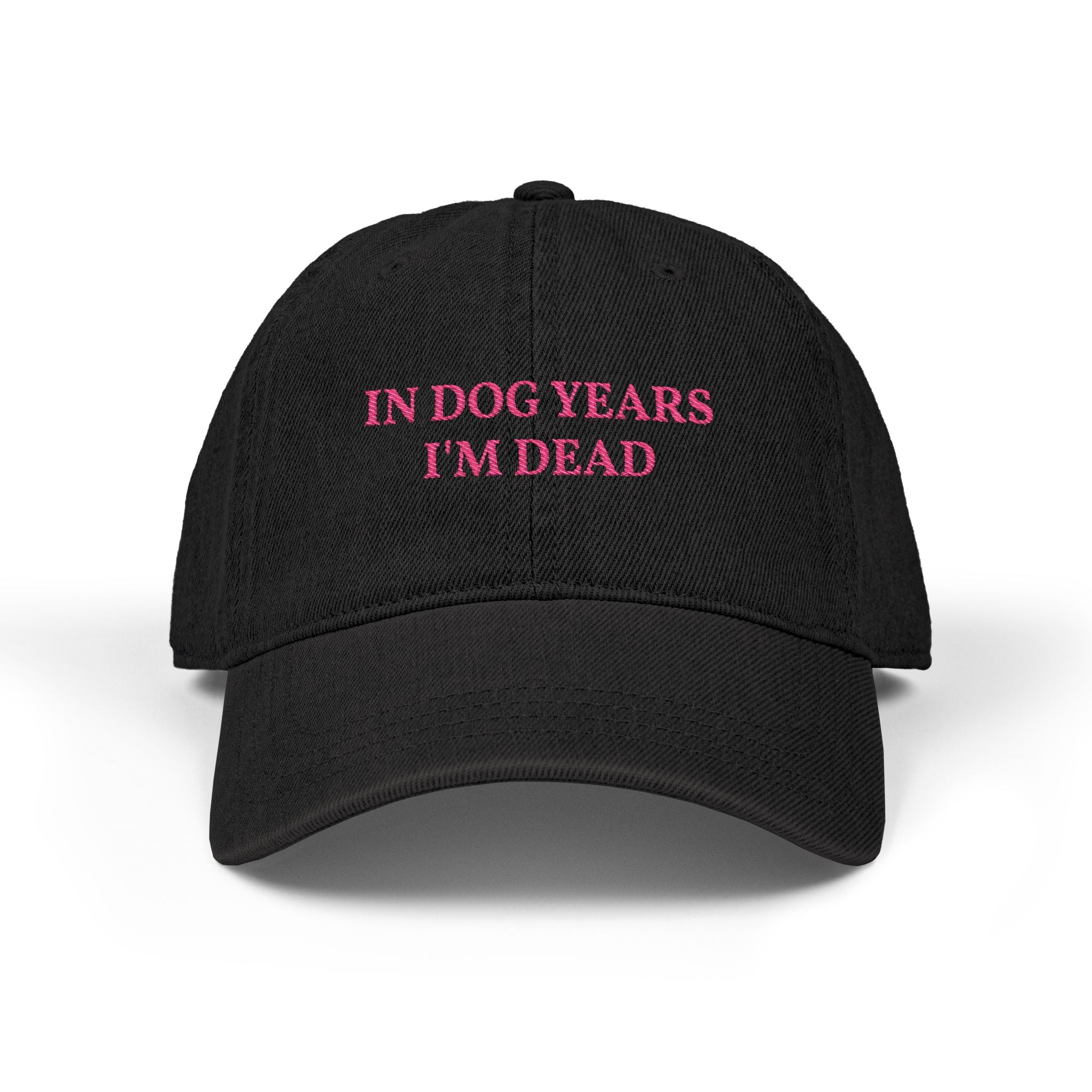 Embroidered Denim Hat — "In Dog Years I'm Dead" Funny Pet Lover Cap