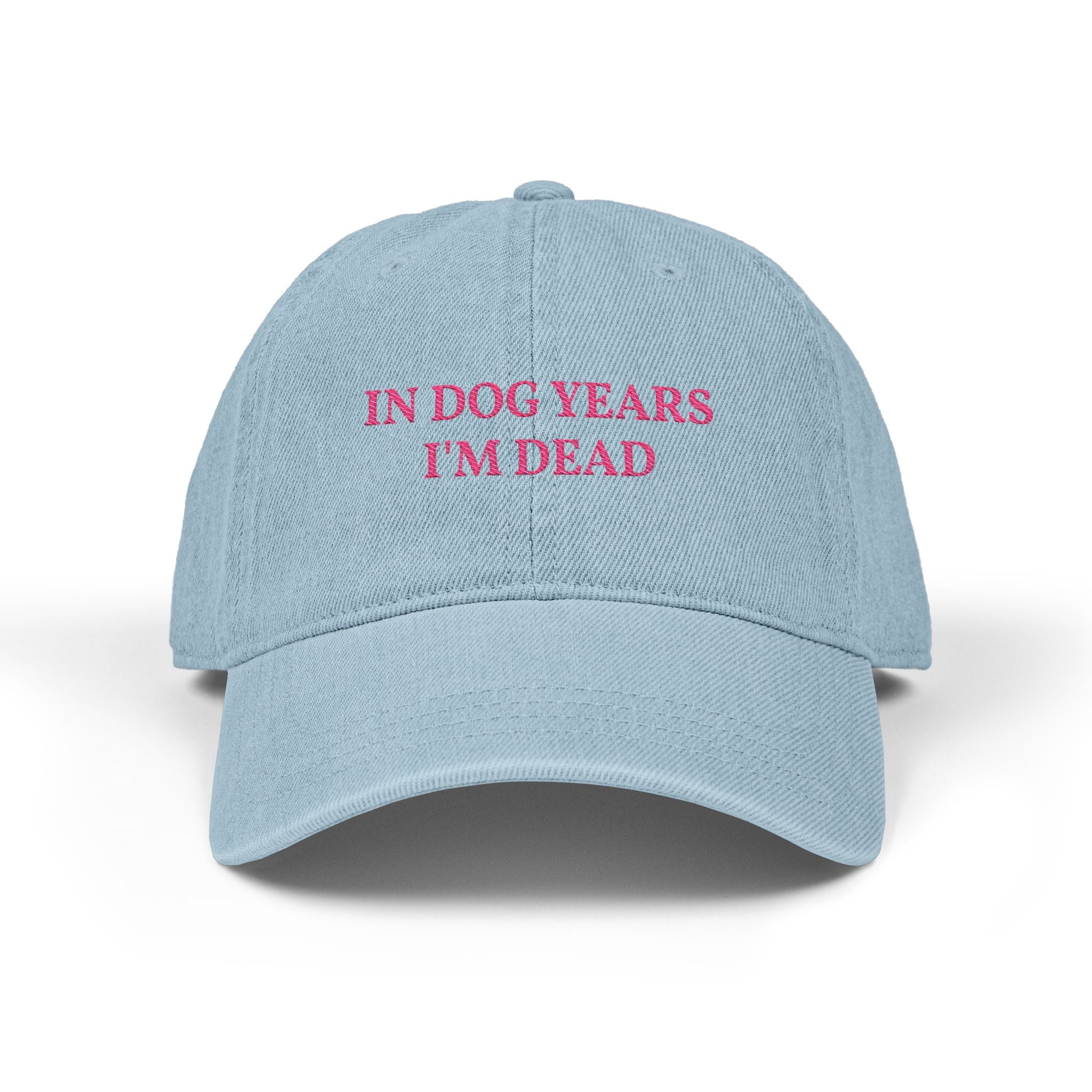 Embroidered Denim Hat — "In Dog Years I'm Dead" Funny Pet Lover Cap