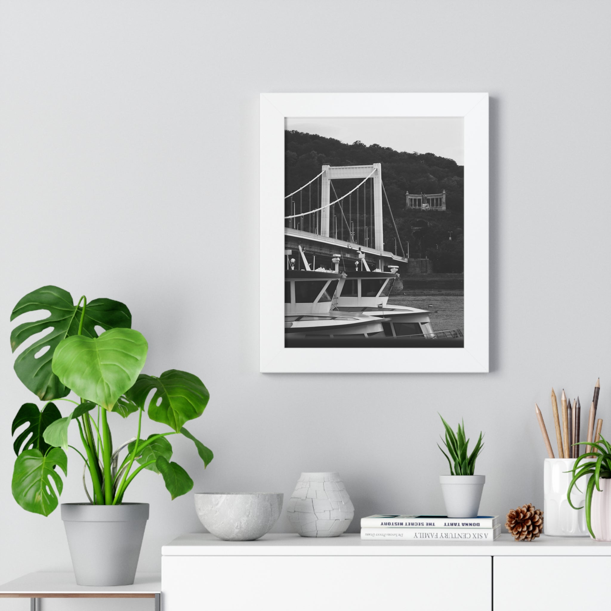 Framed Poster - Black & White Bridge Photography Urban Wall Art