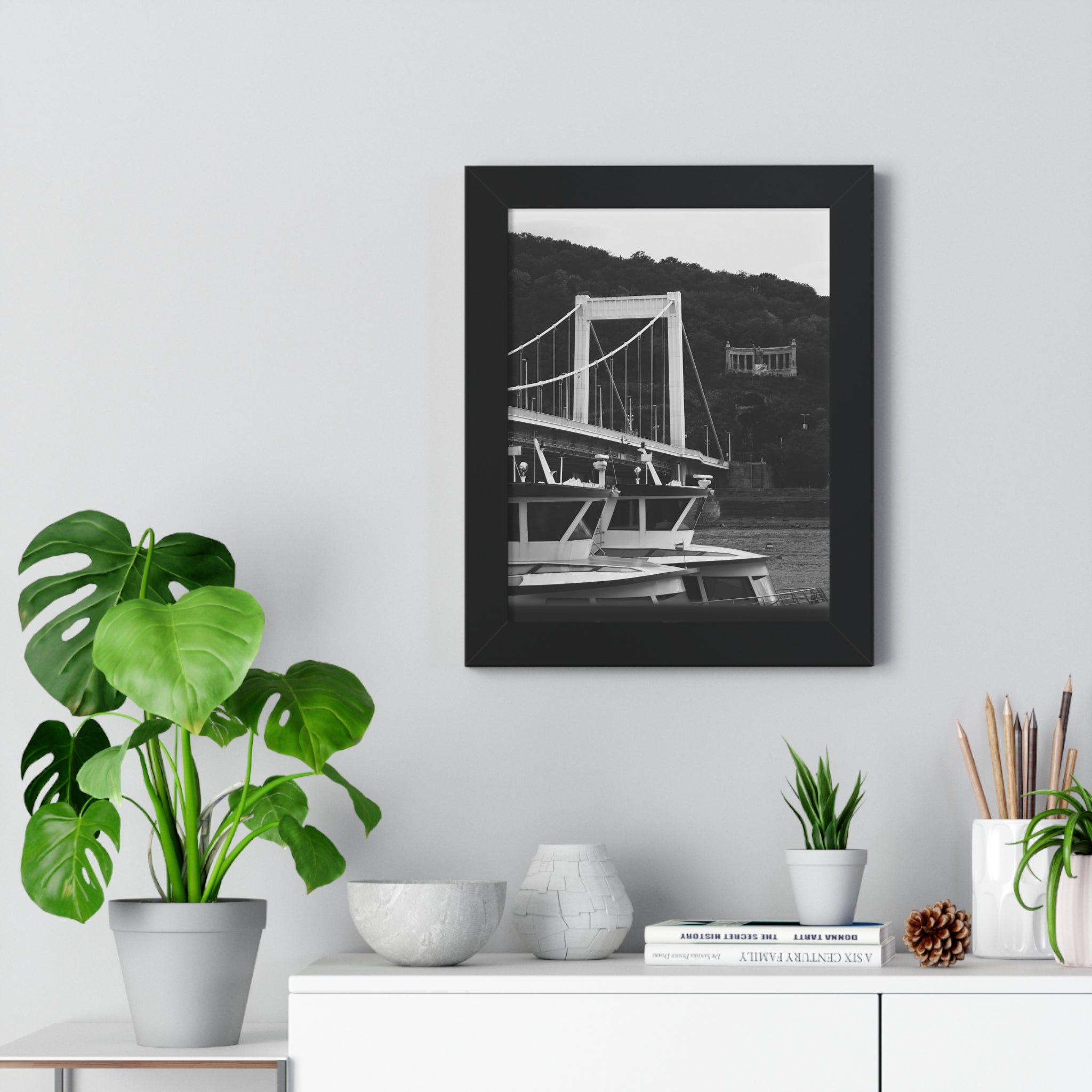 Framed Poster - Black & White Bridge Photography Urban Wall Art