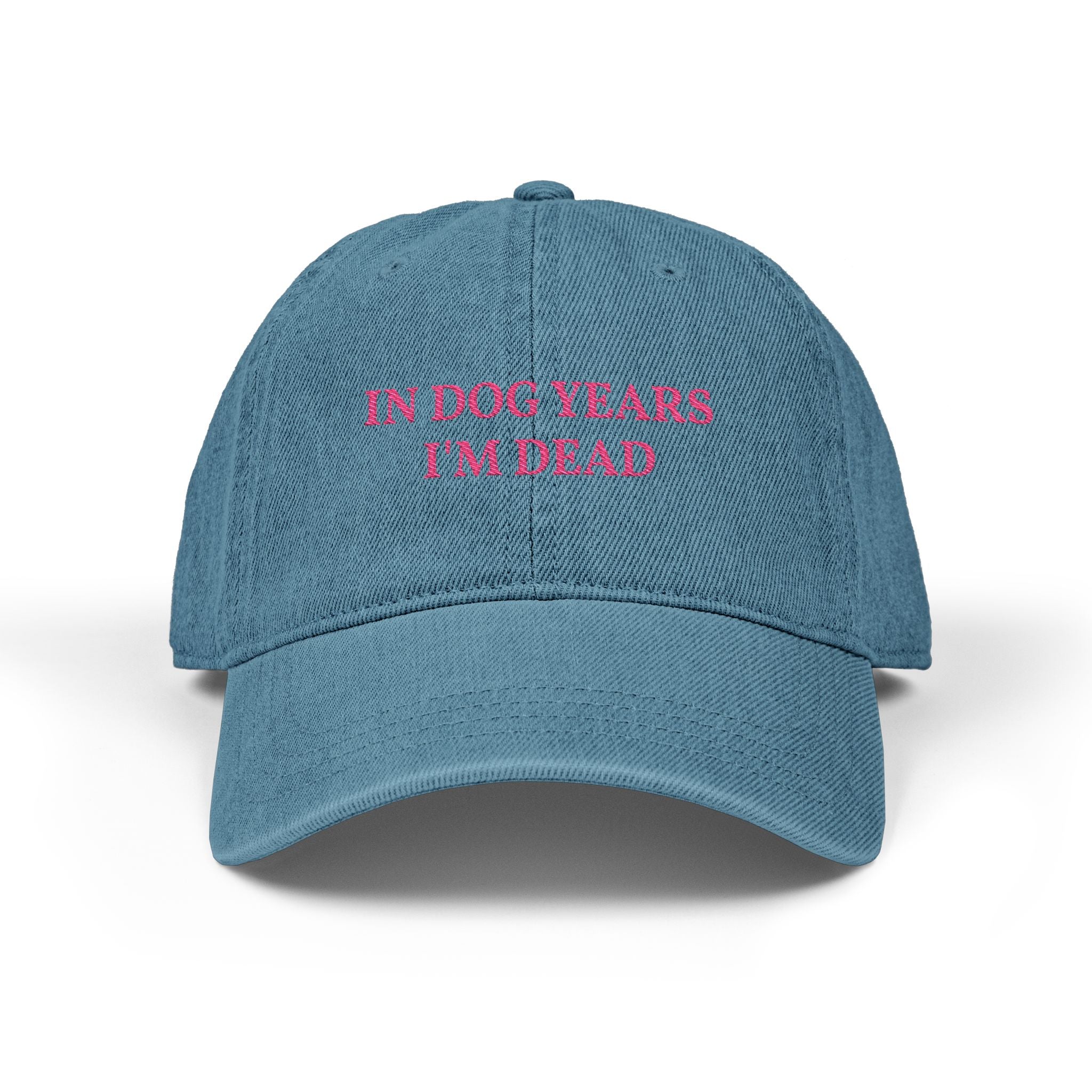 Embroidered Denim Hat — "In Dog Years I'm Dead" Funny Pet Lover Cap